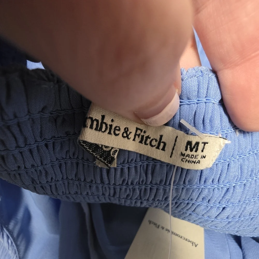 Abercrombie And Fitch Crinkle Textured Ruched Maxi Dress Medium Tall NWT Blue